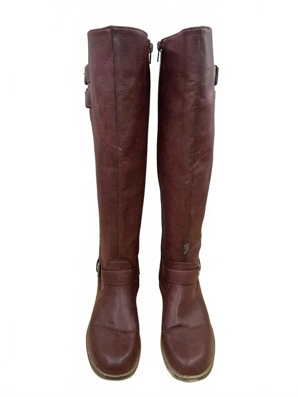 Burgundy Tall Buckle Riding Boots